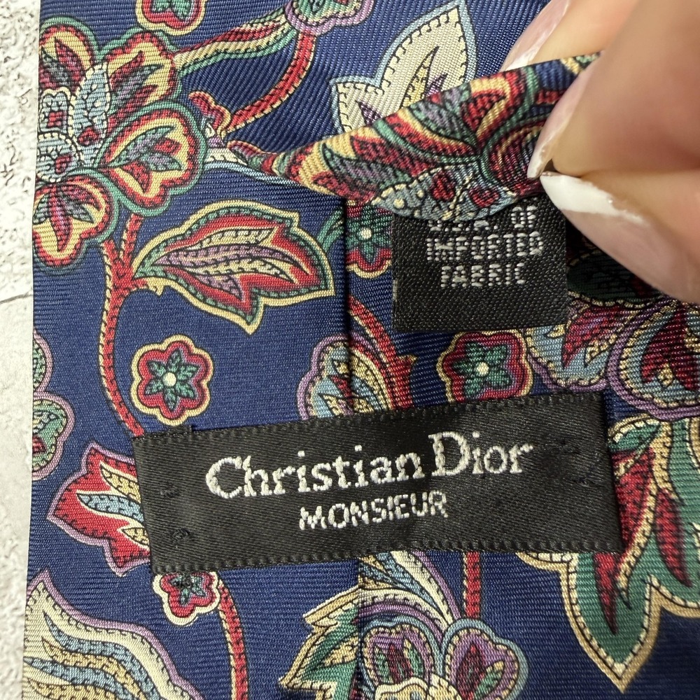 Christian Dior 100% Silk Tie Mens OS Blue Paisley Made France Necktie 58x3.75 - Picture 2 of 4
